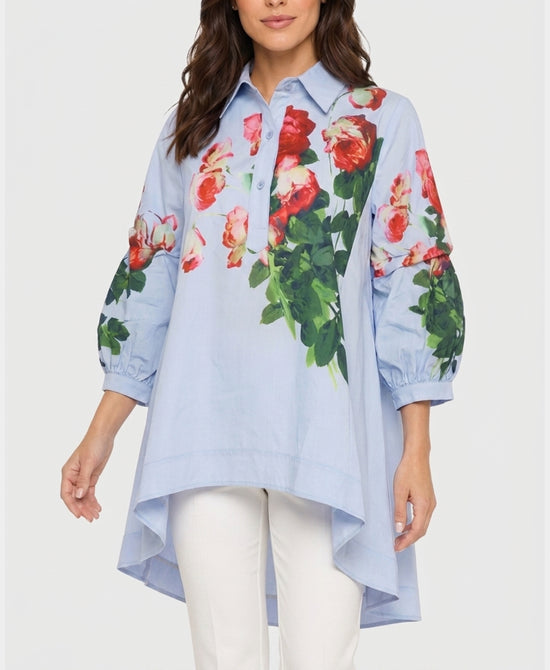 
Hi-Lo Floral Print Blouse in BLUE MULTI view 1