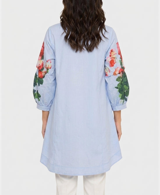 
Hi-Lo Floral Print Blouse in BLUE MULTI view 2