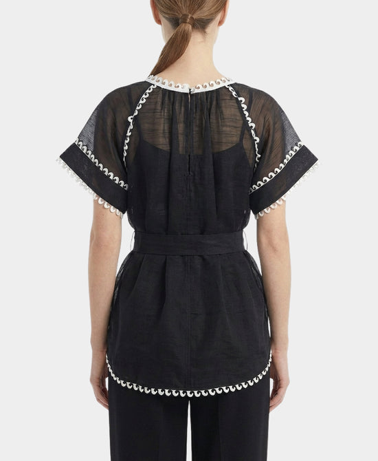 Mesh Blouse w/ Contrast Trim view 2