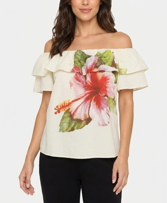 
Off Shoulder Floral Top in IVORY MULTI view 1