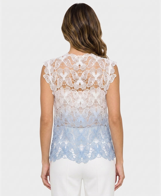 
Sheer Ombre Butterfly Lace Top in WHITE/BLUE view 2
