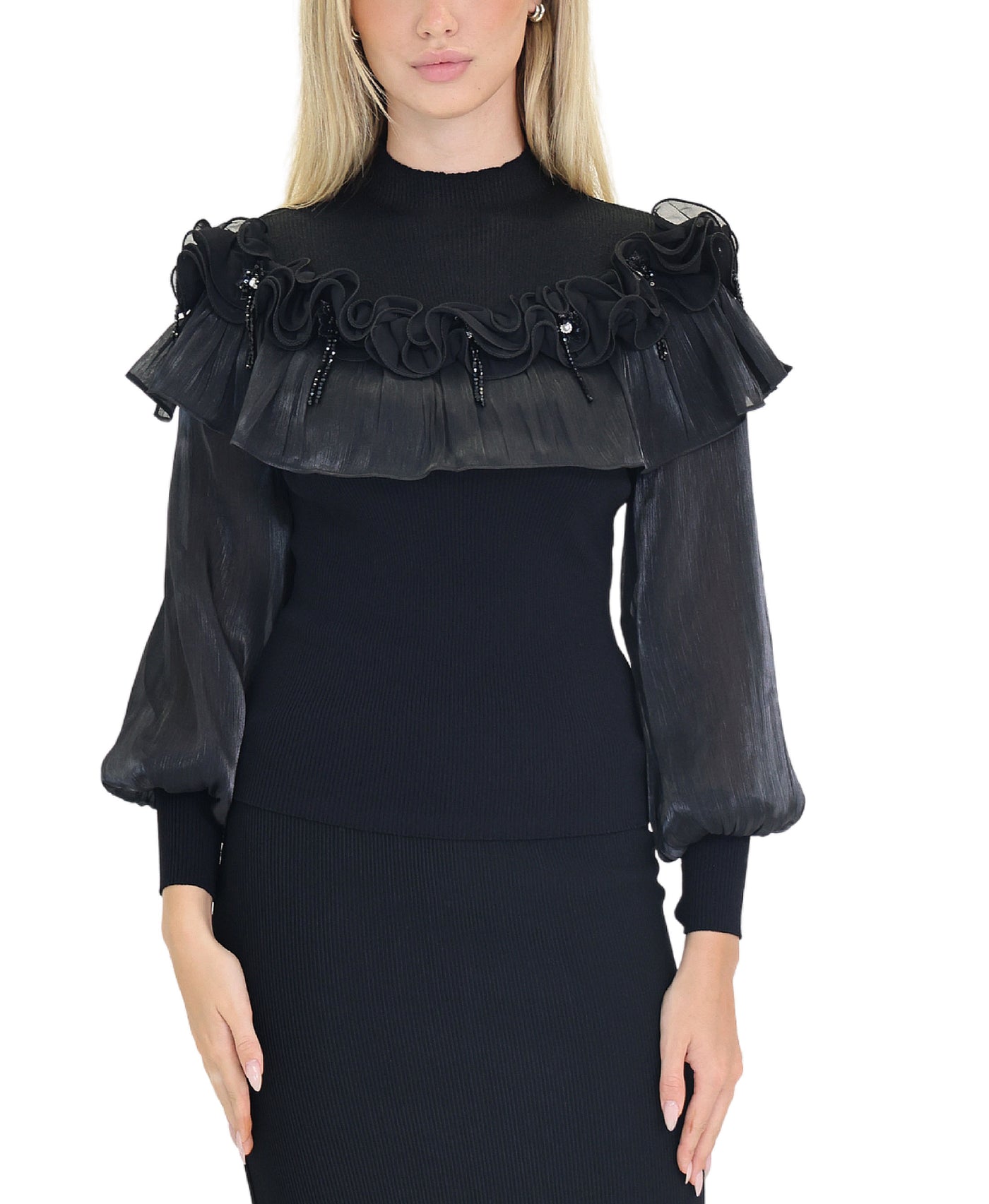 Top w/ Ruffles & Beaded Detail w/ Sequins view 1