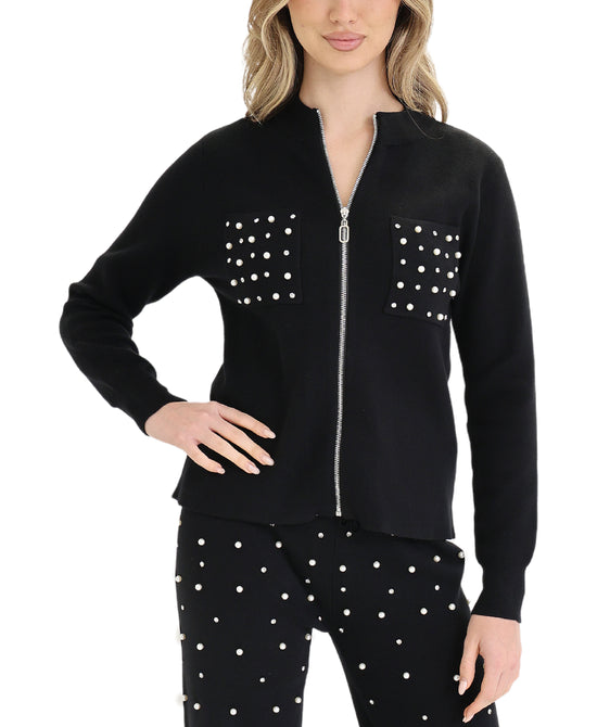 Cardigan Sweater w/ Pearls & Rhinestones view 