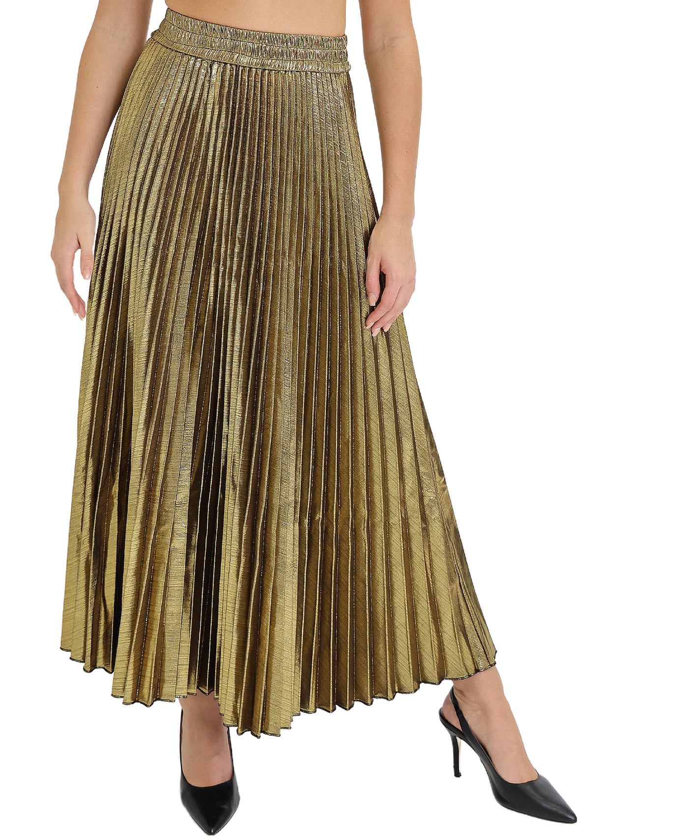 Pleated Metallic Midi Skirt view 1