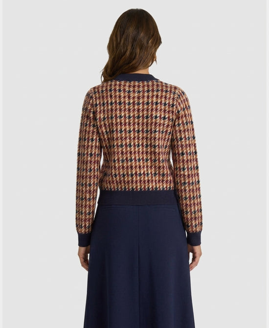 
Houndstooth Sweater w/ Clear Sequins in NAVY/BURGUNDY view 2