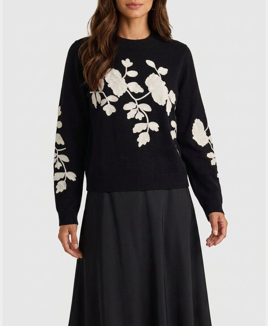 
Sweater w/ Embroidered Flowers in BLACK/WHITE view 1