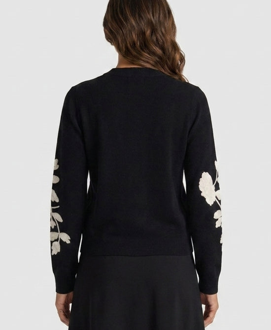 
Sweater w/ Embroidered Flowers in BLACK/WHITE view 2