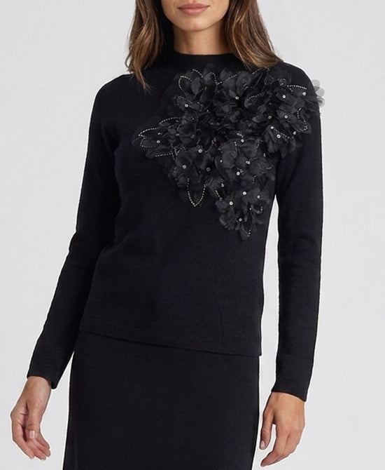 
Beaded Flower Sweater in BLACK view 1