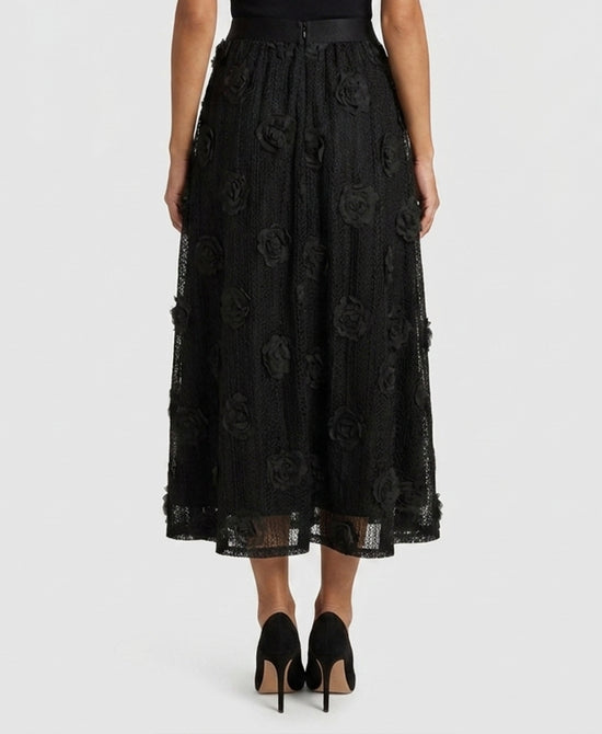 
Textured Midi Skirt w/ Flowers in BLACK view 2