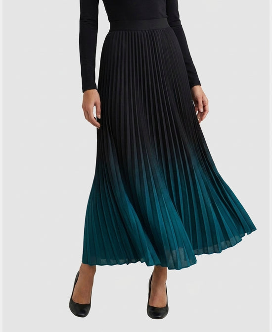 
Dip Dye Pleated Maxi Skirt in BLACK/GREEN view 1