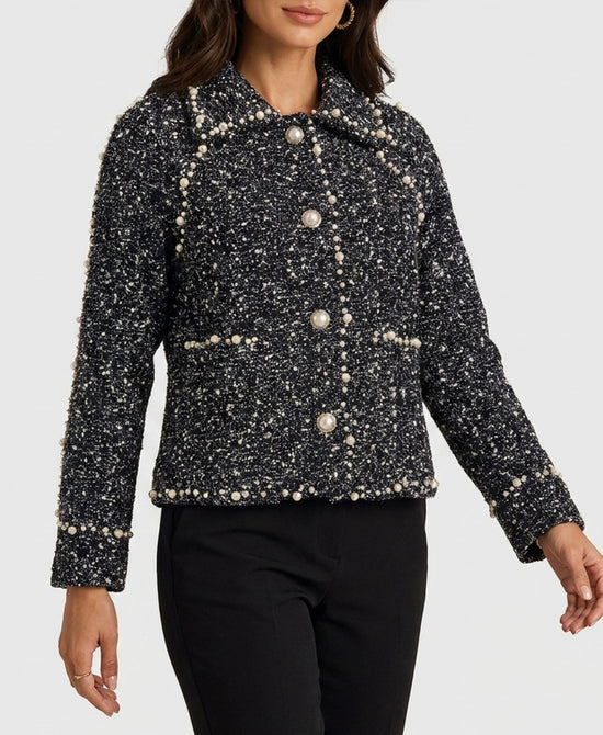 
Tweed Jacket w/ Pearls in NAVY view 1