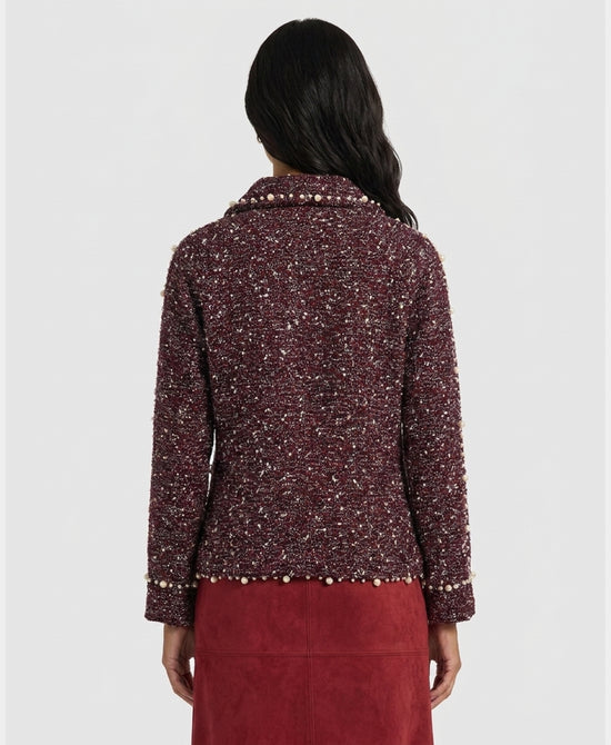 
Tweed Jacket w/ Pearls in BURGUNDY view 2