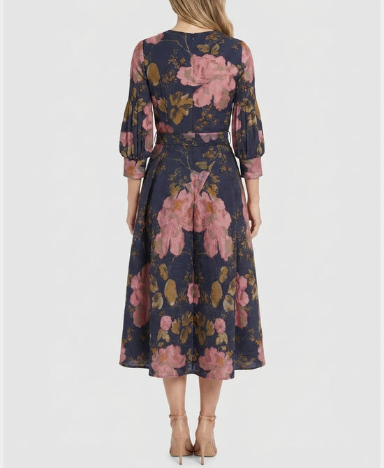 
Floral Print Crinkle Midi Dress in NAVY/PINK view 2
