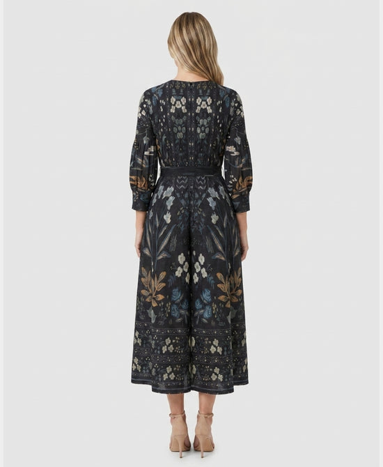 
Floral Print Crinkle Midi Dress in BLACK MULTI view 2