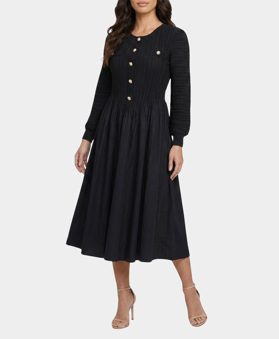 
Solid Crinkle Midi Dress in BLACK view 1