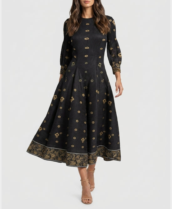 
Printed Plisse Maxi Dress in BLACK MULTI view 1