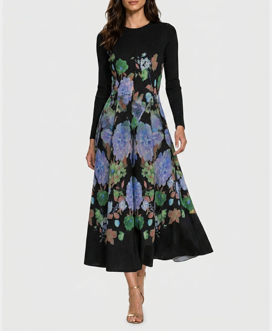 
Floral Print Plisse Maxi Dress in BLACK MULTI view 1