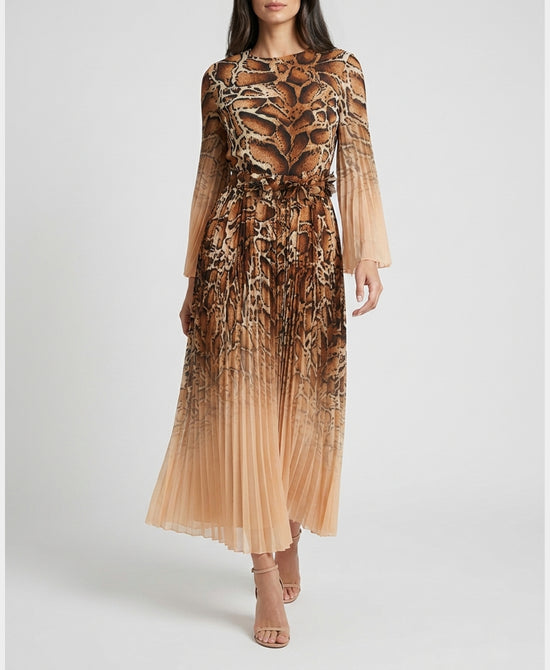 
Animal Print Plisse Maxi Dress in BROWN/CAMEL view 1