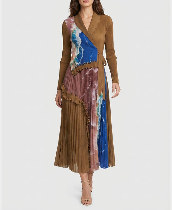 
Printed Plisse Maxi Dress in CAMEL MULTI view 1
