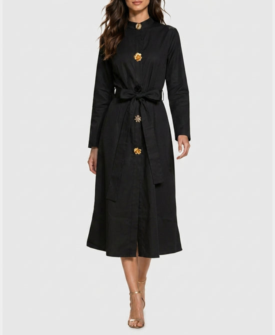 
Solid Midi Dress w/ Sequin Button Accents in BLACK view 1