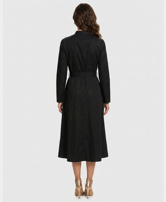 
Solid Midi Dress w/ Sequin Button Accents in BLACK view 2