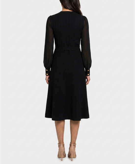 
Knit Midi Dress w/ Chiffon Sleeves in BLK view 2
