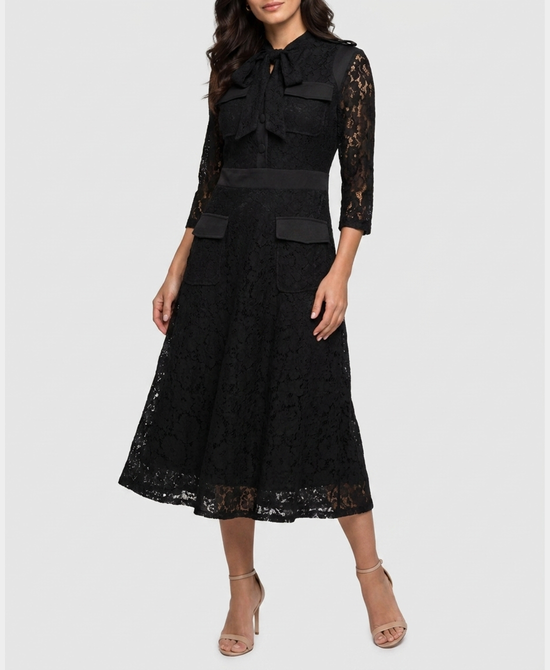 
Lace Midi Dress in BLACK view 1