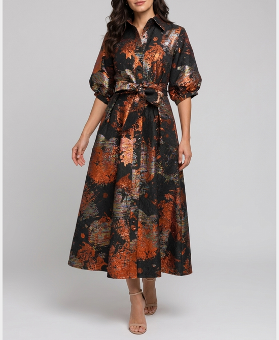 
Metallic Brocade Maxi Dress in MULTI view 1