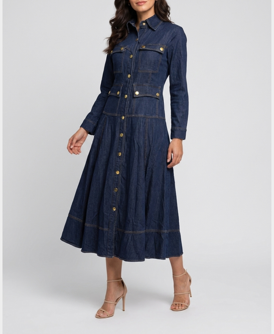 
Denim Maxi Dress in BLUE DENIM view 1