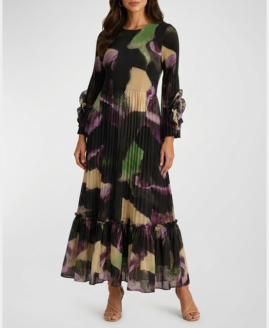 
Plisse Pleated Maxi Dress in BLACK/PURPLE/GREEN view 1