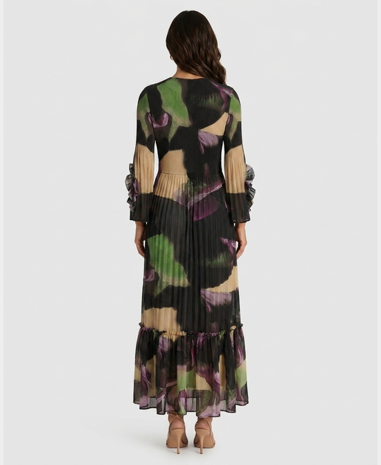 
Plisse Pleated Maxi Dress in BLACK/PURPLE/GREEN view 2