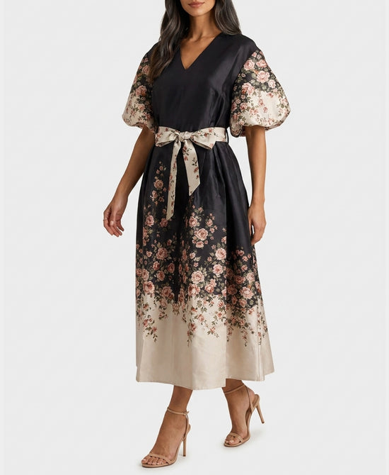 
Floral Print Maxi Dress in BLACK/IVORY view 1