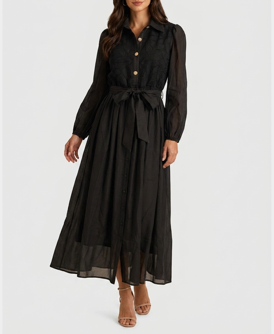 
Lace & Organza Maxi Dress in BLACK view 1