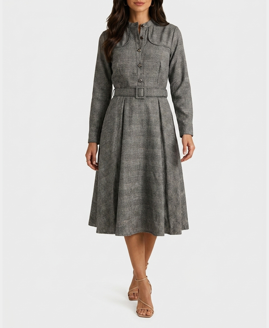
Glen Plaid Shimmer Midi Dress in GREY/SILVER view 1