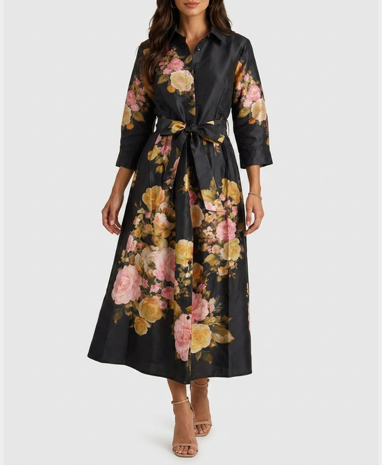 
Floral Mikado Maxi Dress in BLACK MULTI view 1