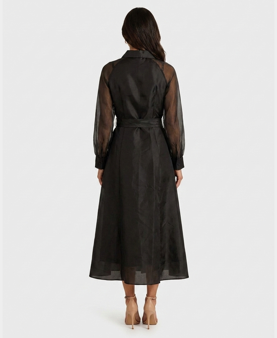 
Satin Maxi Dress w/ Beaded Floral Applique in BLACK/GOLD view 2