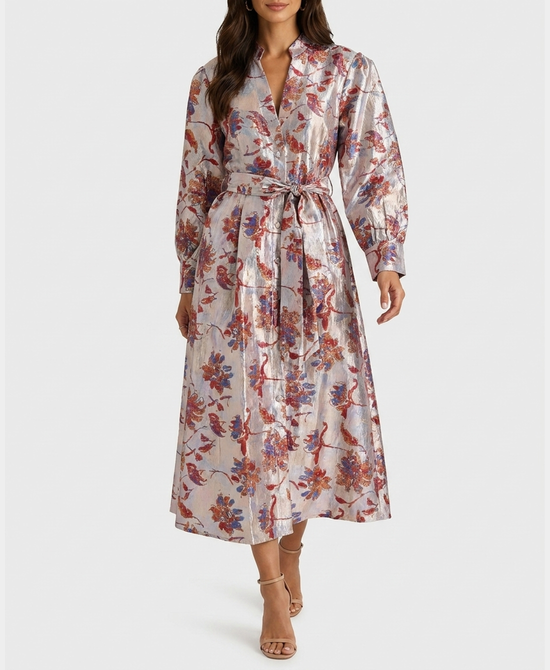 
Floral Print Mikado Maxi Dress in METALLIC MULTI view 1