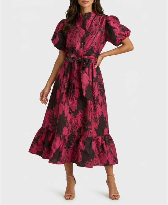 
Jacquard Maxi Dress in BLACK/FUSCHIA view 1
