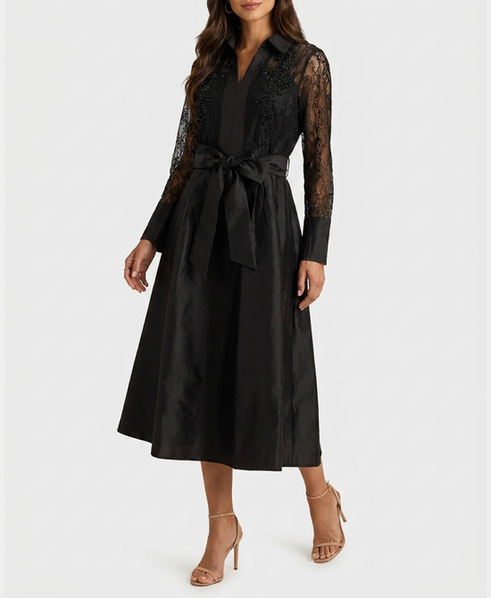 
Satin & Lace Beaded Maxi Dress in BLACK view 1