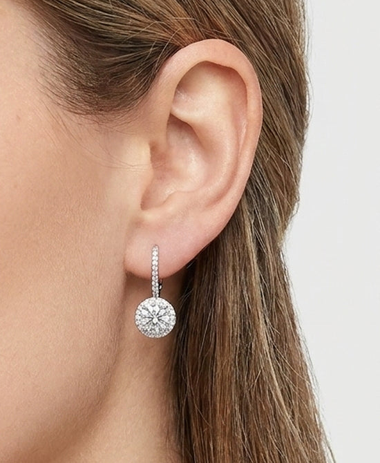 
Cubic Zirconia Halo Drop Earrings in SILVER view 1