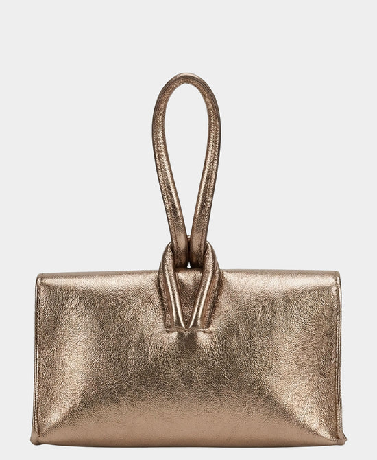 
Metallic Leather Loop Thru Handle Handbag in ANTIQUE GOLD view 2