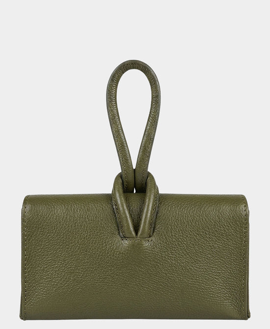 
Leather Loop Thru Handle Handbag in ARMY GREEN view 2