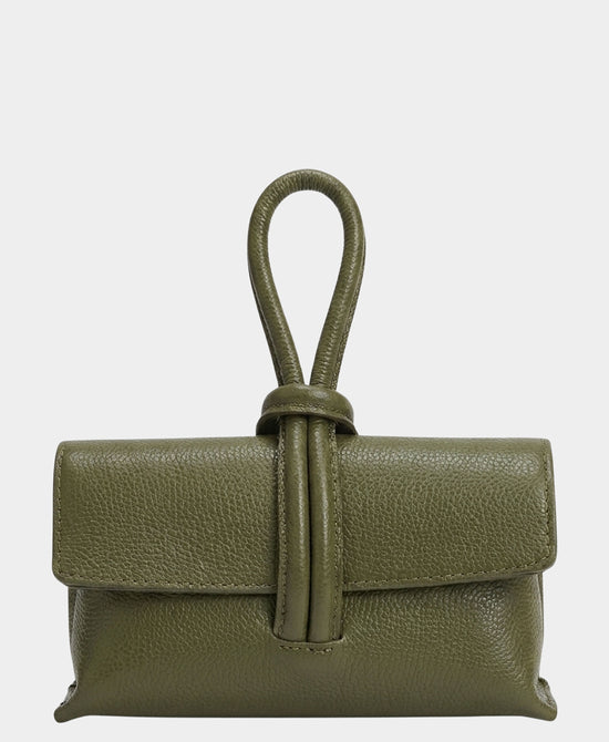 
Leather Loop Thru Handle Handbag in ARMY GREEN view 1