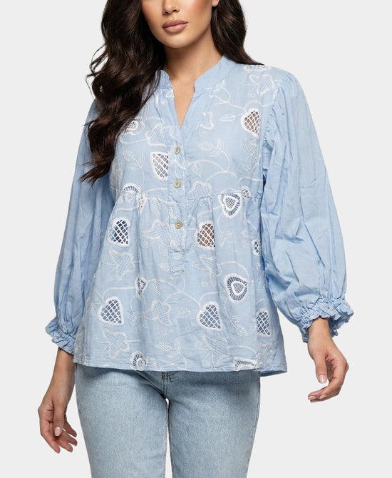 
Heart Embroidered Blouse in BLUE view 1