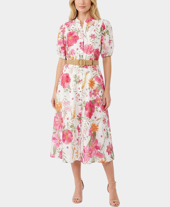 Floral Print Eyelet Midi Dress view 1