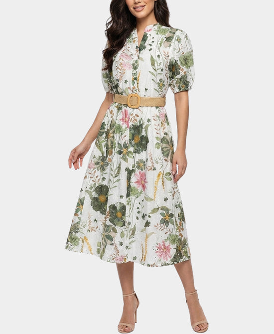 
Floral Print Eyelet Midi Dress in GREEN MULTI view 1