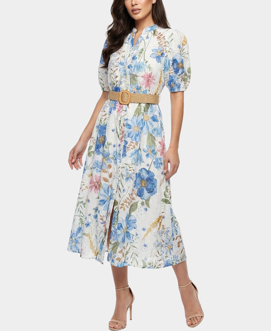 
Floral Print Eyelet Midi Dress in BLUE MULTI view 1