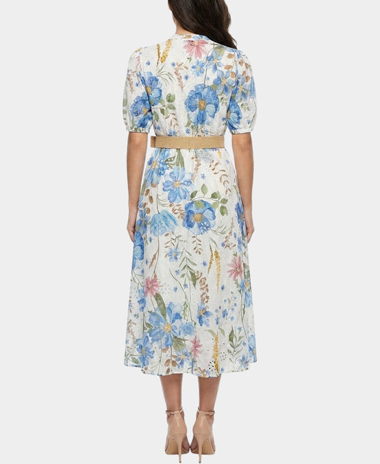 
Floral Print Eyelet Midi Dress in BLUE MULTI view 2