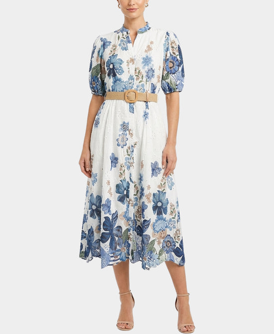 Floral Print Eyelet Midi Dress view 1