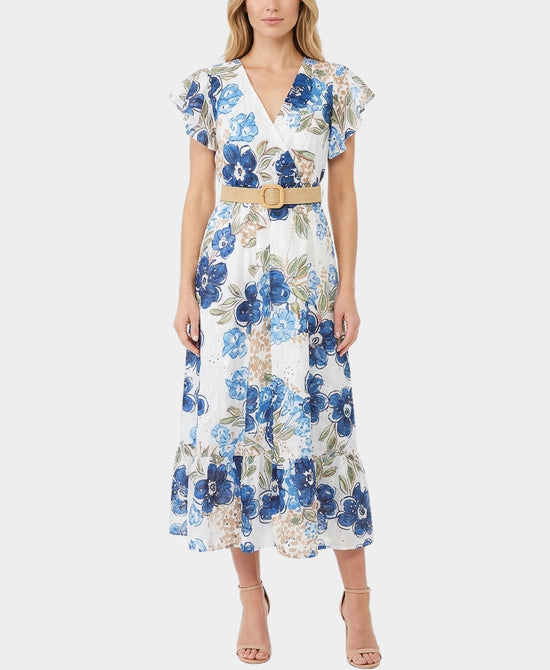 Floral Print Eyelet Midi Dress view 1